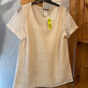New lace front layered blouse. Cream